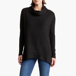 SWEET ROMEO Longsleeve Cowl Neck Tunic Top Sweater (Black | Size XS)